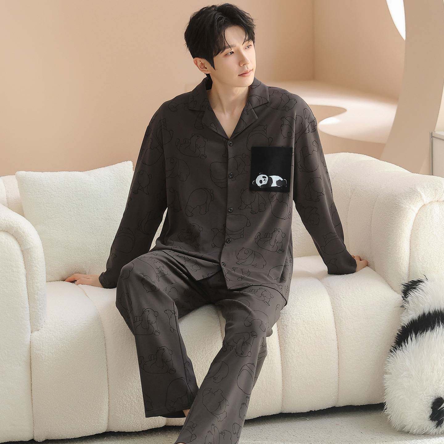 官方正品睡衣男款纯棉春秋季长袖2026新款男士全棉简约家居服男套