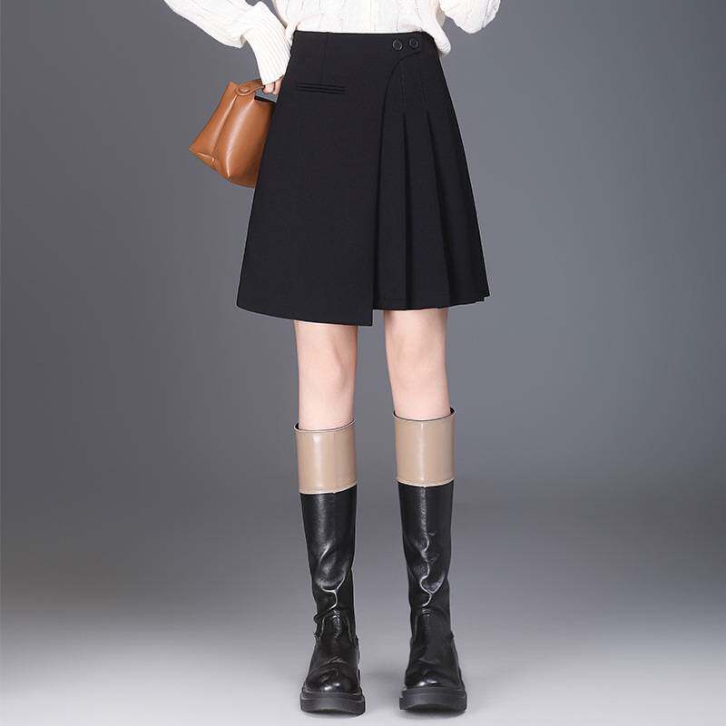 官方正品不对称百褶裙半身裙秋冬女2026新款高腰通勤时髦小个子A