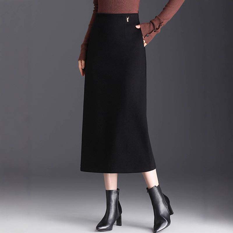 官方正品高级感毛呢包臀半身裙女秋冬2026新款中长款巨好看直筒开