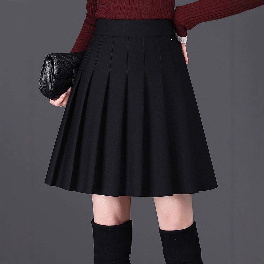官方正品黑色百褶裙半身裙女秋冬2026新款高腰显瘦小个子加厚气质