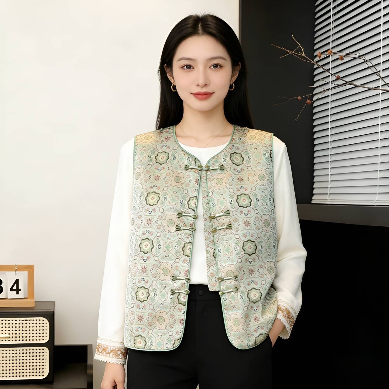 官方正品妈妈春秋装新中式提花盘扣马甲中老年女装国风高级感无袖