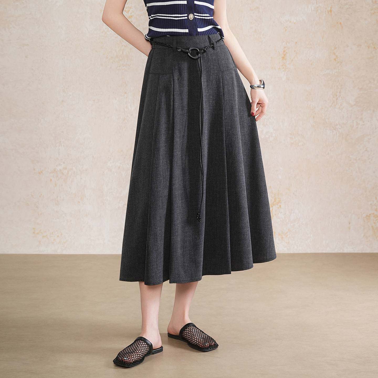 官方正品今年流行中长款A字过膝百褶裙复古西装半身裙女2026春秋