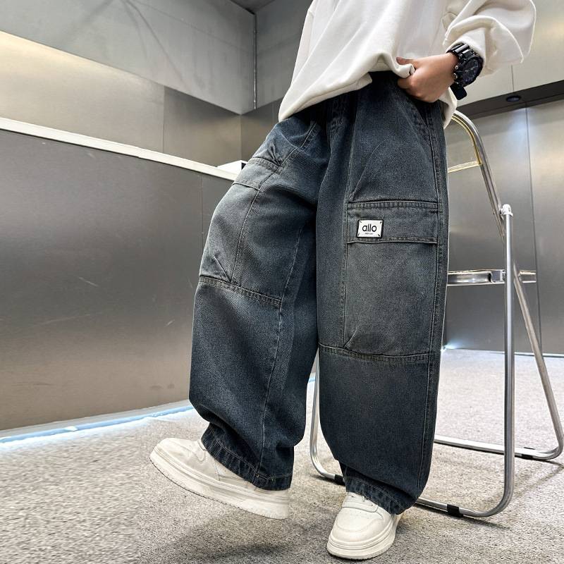 官方正品男童秋季潮牌工装牛仔裤2025年新款儿童装男孩长裤中大童