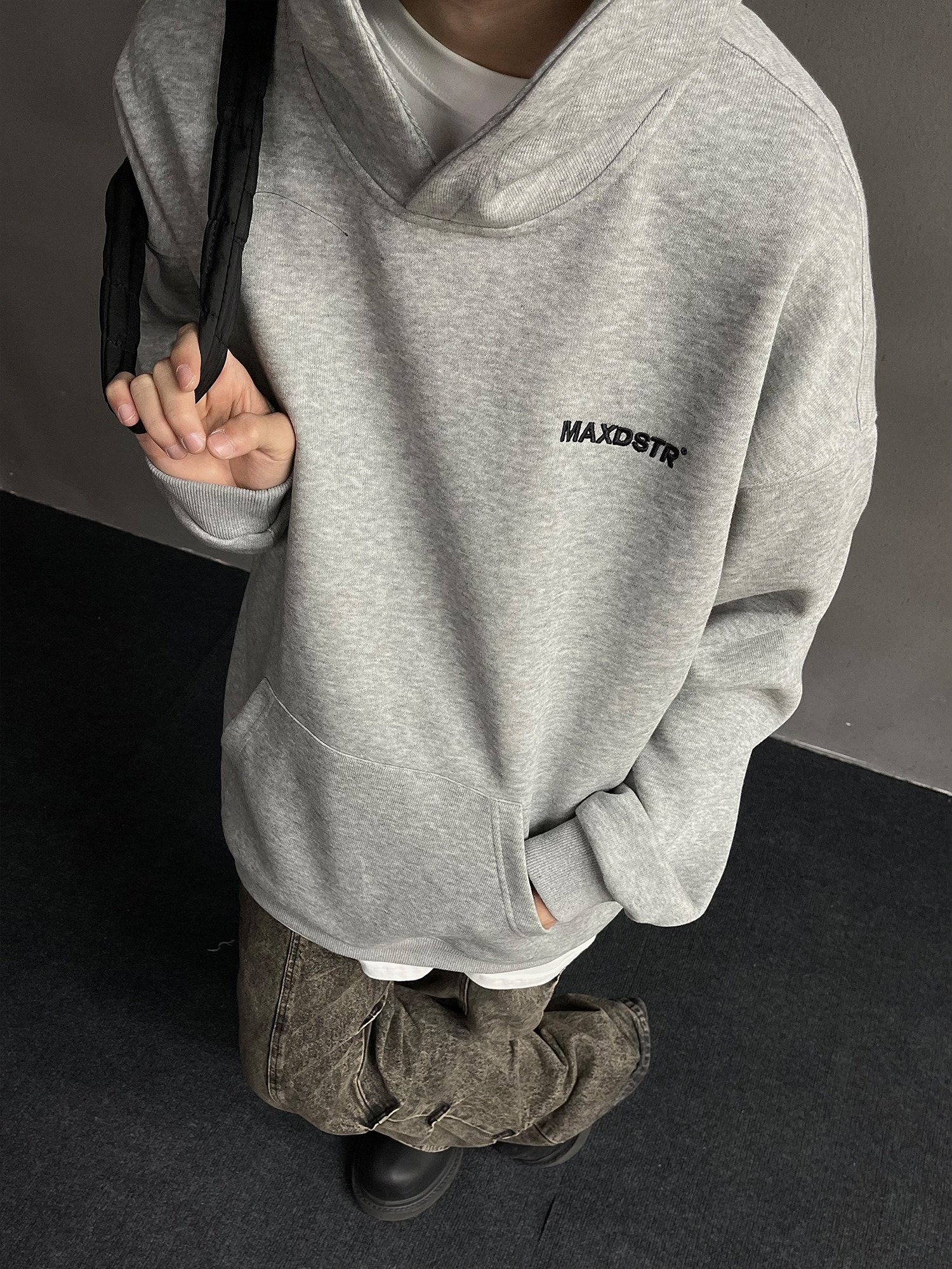 MAXDSTR 미국 오리지널 편지 자수 후드 티셔츠 남성용 솔리드 컬러 하이 엔드 트렌디 브랜드 커플 까마귀 자켓