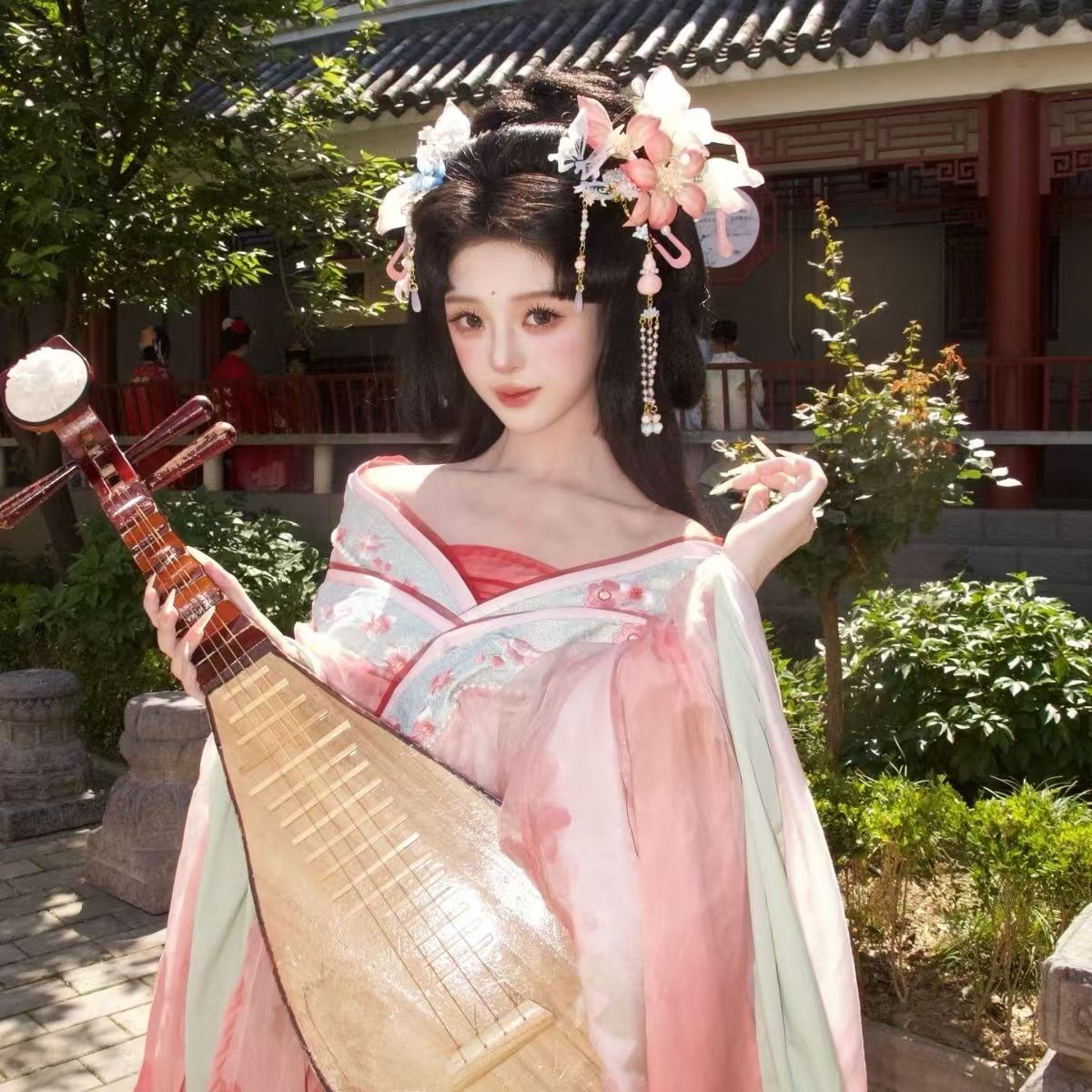 唐制汉服女重工刺绣超仙大袖衫粉色古风套装仙女风