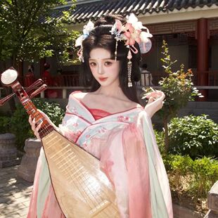 唐制汉服女重工刺绣超仙大袖衫粉色古风套装仙女风