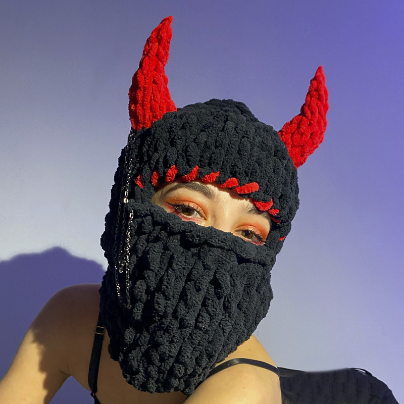 BIBIG的杂货铺搞怪小恶魔角加厚保暖帽秋冬手工针织毛线牛角帽子