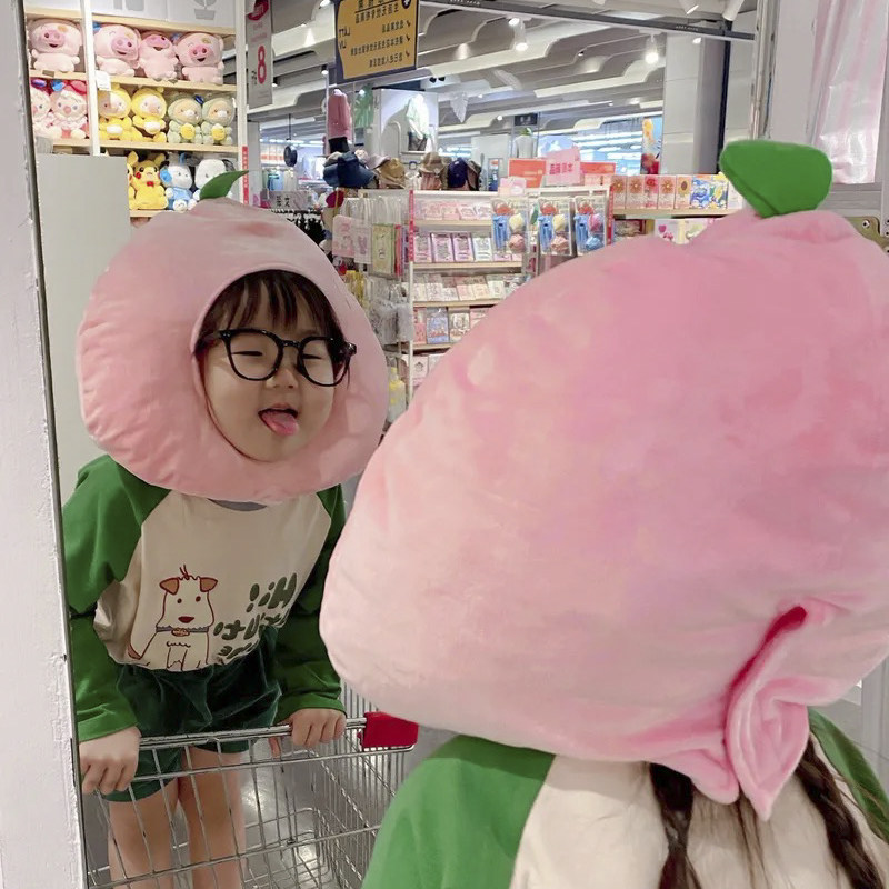 BIBIG的杂货铺可爱ins少女心粉色水蜜桃头套帽子卖萌自拍表演道具,玩具/童车/益智/积木/模型,毛绒/玩偶/公仔/布艺类玩具,淘宝优惠券,粉丝福利购,淘宝优惠卷