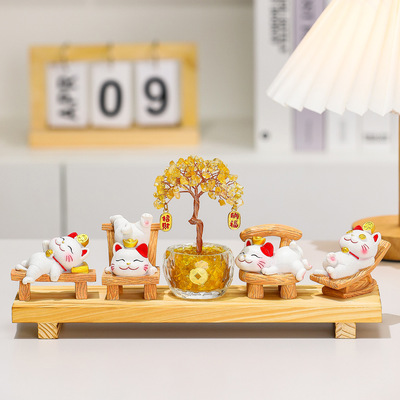 招财猫黄水晶发财树桌面摆件