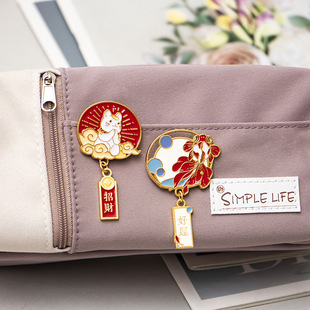 祈福好运良缘招财仙鹤金属徽章 风平安御守个性笔袋包包装饰胸针