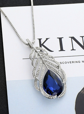 合金水晶欧美复古长款羽毛吊坠