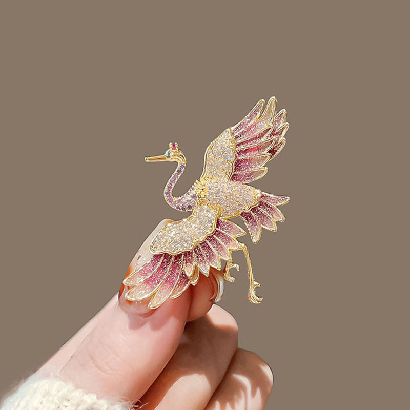 中国风仙鹤胸针高档女古典优雅气质胸花复古小众别针汉服大衣配饰