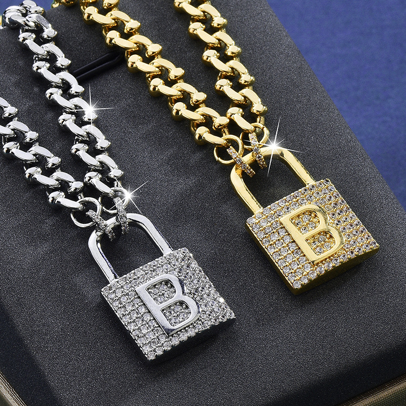 秋冬锁头项链女字母B挂锁锁骨链
