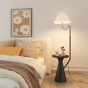 北欧轻奢奶油风多功能置物落地灯客厅沙发旁卧室床头网红立式 台灯