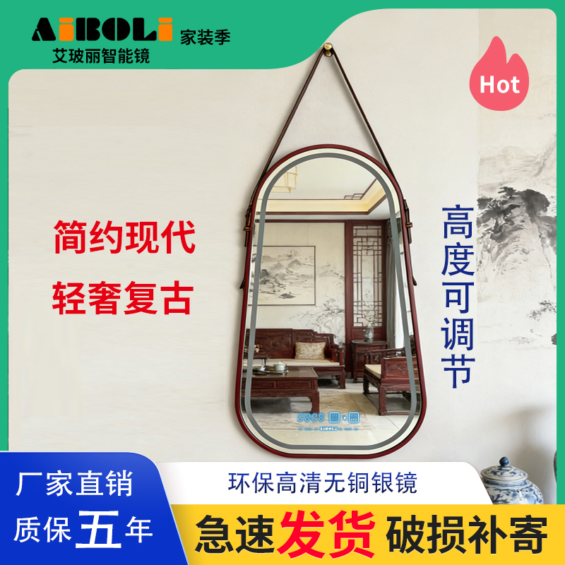 不规则异形智能镜子挂墙皮带款轻奢复古高度可调节装饰镜挂可定制