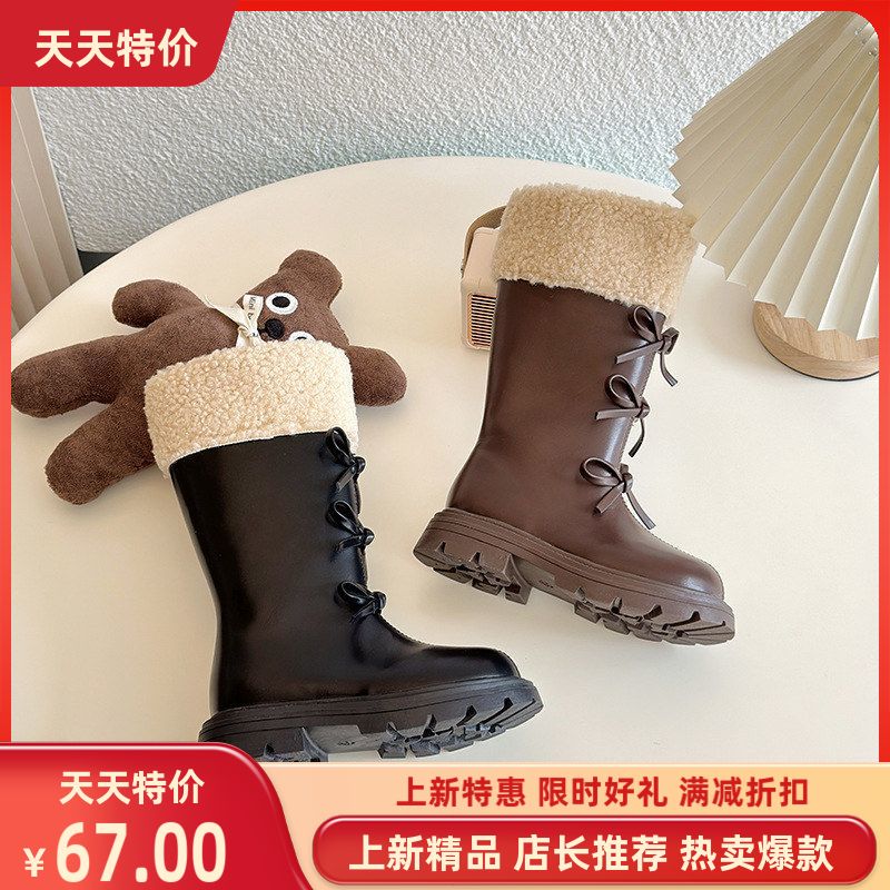ins棉鞋女童长筒靴2025冬季新款