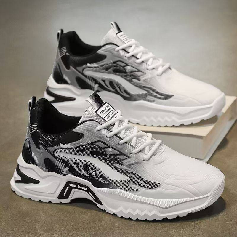 男鞋冬季2025新款百搭青少年厚底休闲老爹鞋男款透气网面运动潮鞋