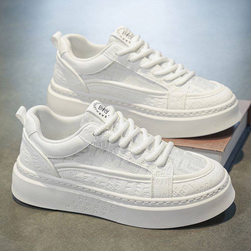 男鞋冬季透气潮流百搭休闲白色板鞋青少年防滑运动厚底增高小白鞋