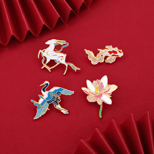 复古中国风国潮胸针仙鹤神鹿锦鲤徽章创意背包装饰品个性徽章饰品