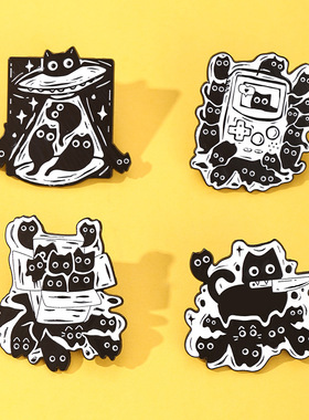 卡通黑色猫咪系列胸针创意百搭个性时尚服装配饰黑猫叼刀金属徽章