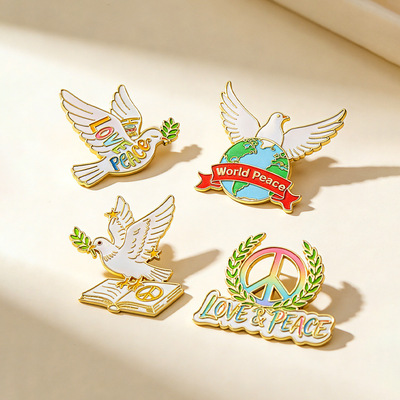 反战主题和平鸽珐琅胸针World Peace爱和平衣饰包包装饰合金徽章
