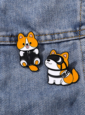 卡通小动物胸针警犬福仔秋田犬可爱书包装饰衣服配件合金滴油徽章