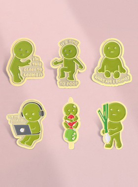 卡通绿色小人造型金属徽章创意日系角落君smiski周边配饰胸针