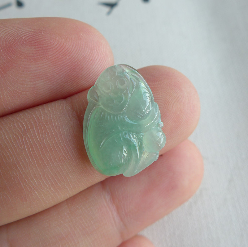 翡翠生肖猴十二生肖吊坠挂件老坑冰种满绿黄翡飘花蓝紫粉红色阳绿