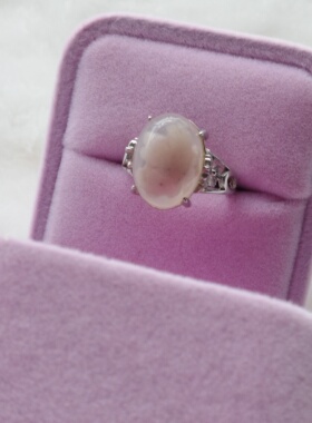 四叶草花樱花玛瑙戒指10x14