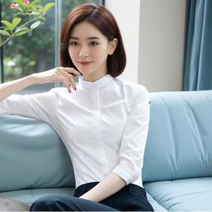 春款衬衫女职业白衬衣立领七分袖正装气质学院风设计感小众女工服