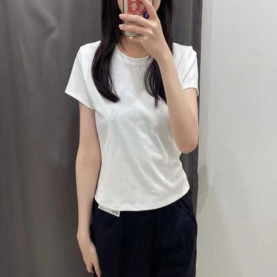 木木U家2024夏款女装基础款正肩纯色圆领短袖好感T恤打底衫465754