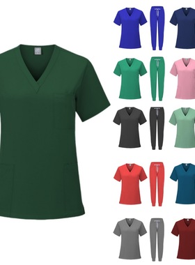 透气V领洗手衣 轻薄短袖工作服 女医院手术室分体套装洗手服