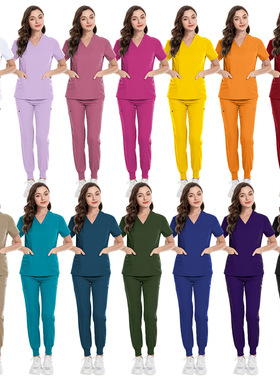 14色磨砂膏套装女士高品质口袋v领两件套医生护士服医院工作服厚