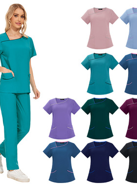 女士纯色工作制服薄款休闲舒适护士服撞色拼色设计医疗套装