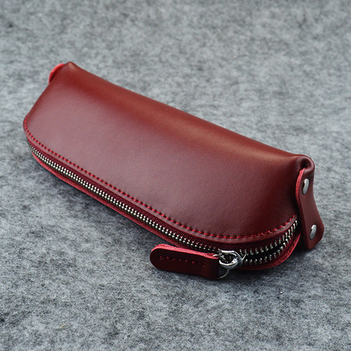 纯色商务真皮初高中铅笔盒文具袋