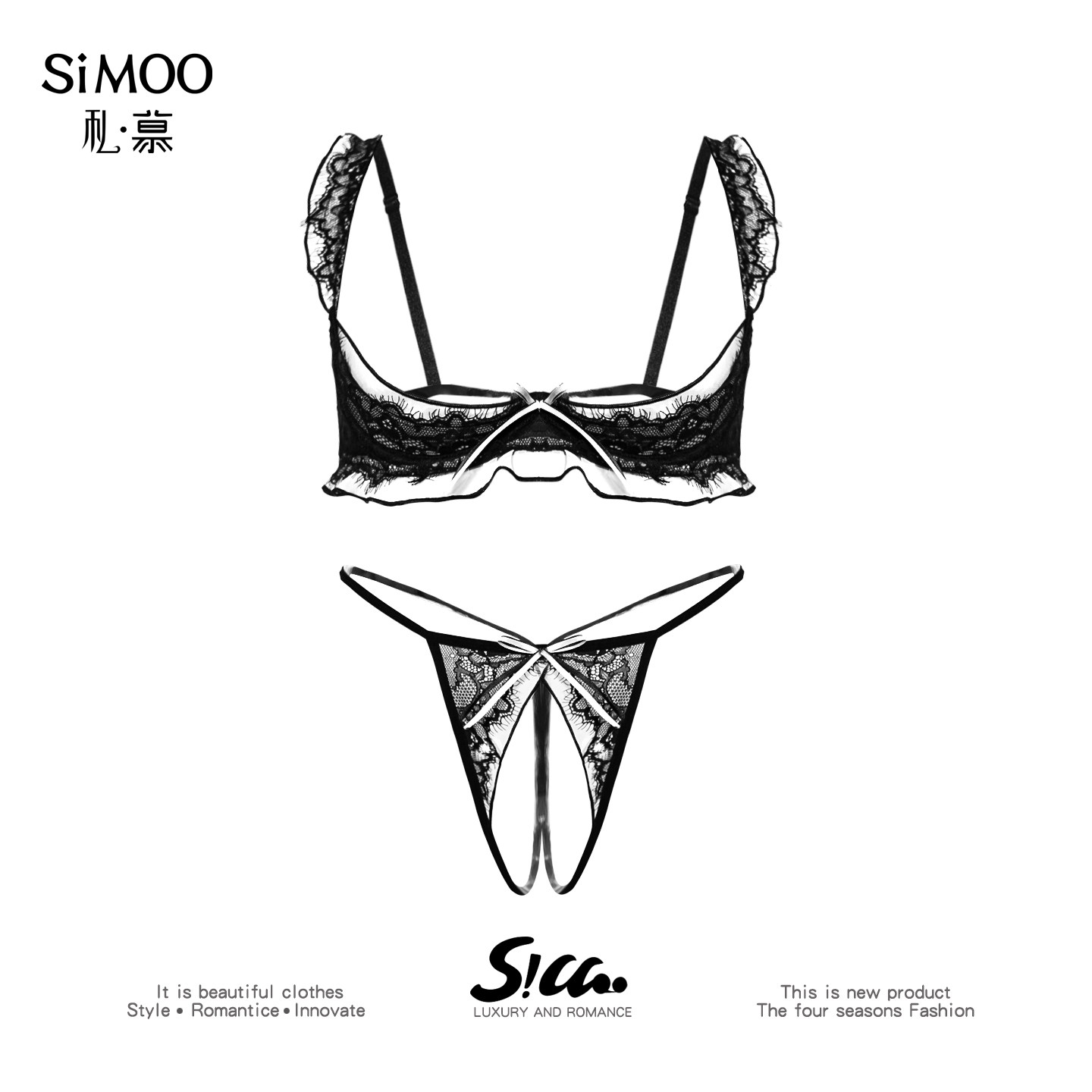 性感文胸套装镂空四分之一