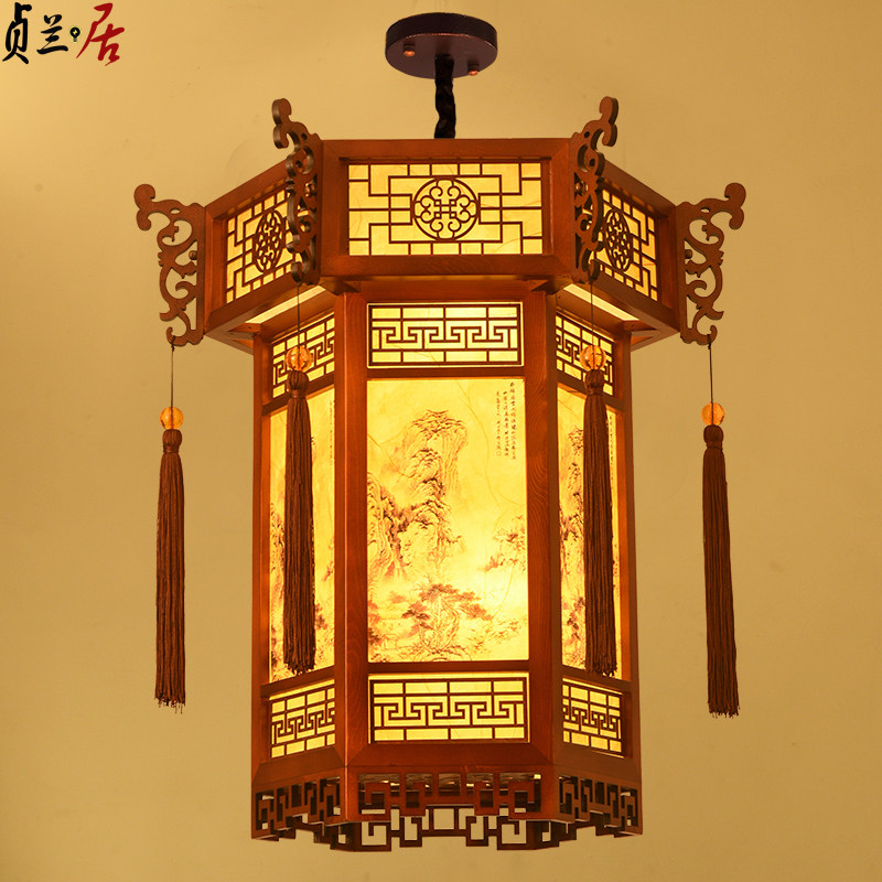中式仿古风实木宫灯寺庙祠堂长廊复古建筑六角灯笼中国风宫廷吊灯_虎窝淘