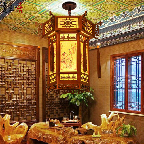 中式仿古风实木宫灯寺庙祠堂长廊复古建筑六角灯笼中国风宫廷吊灯 - 封面