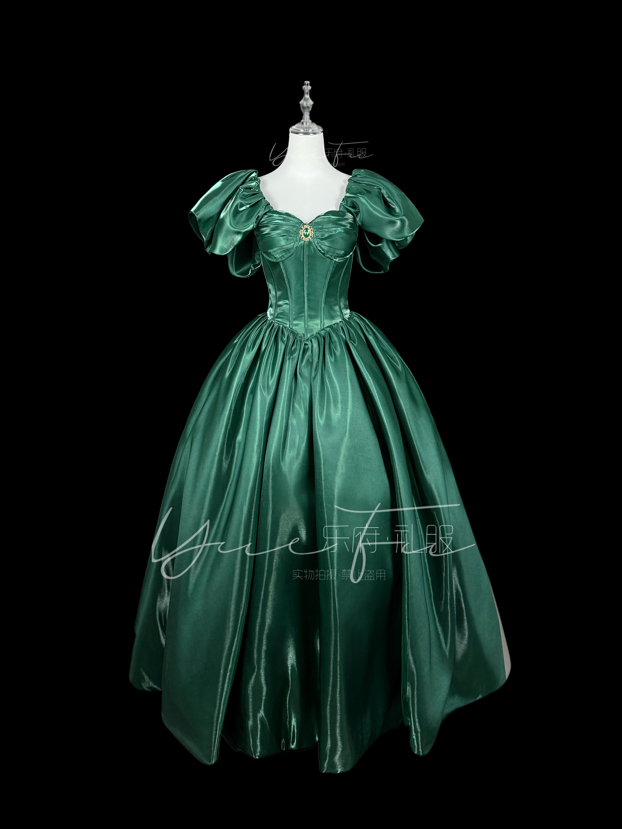 阿玛丽莉｜乐府礼服25年绿色光缎两穿复古蓬裙艺考美声成人晚礼服