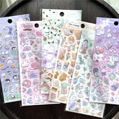 日系Q LiA彩色可爱糖果贴纸企鹅兔兔人物小熊烫金闪粉贴画