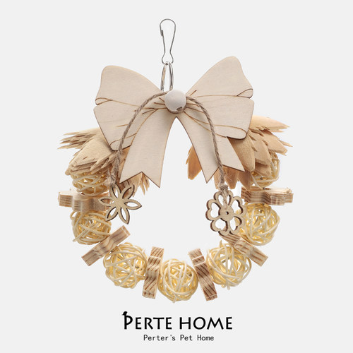 鹦鹉啃咬玩具蝴蝶结藤球装饰挂串