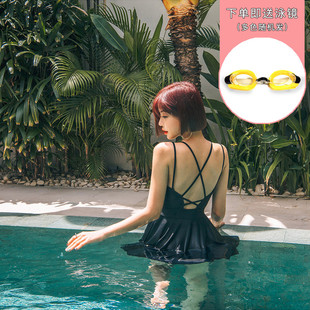 连体游泳衣女款 胖mm泡温泉 裙高级感保守微胖女孩遮肉显瘦露背大码