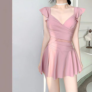 泡温泉 微胖女孩遮肉高级感纯欲风粉色大码 连体游泳衣女款 2024新款