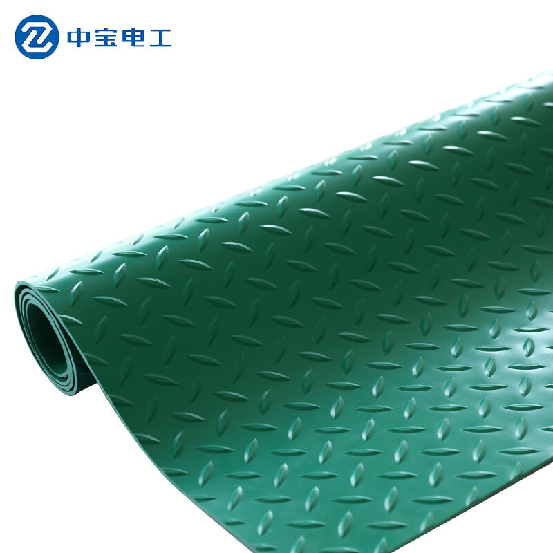 中宝电工5KV3mm厚10米/卷绿色柳叶纹防滑绝缘胶垫绝缘胶板绝缘垫