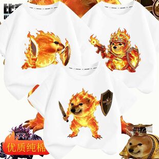 新品冰晶火焰恶魔领主刀盾狗卡通印花短袖T恤夏季男童纯棉上衣潮