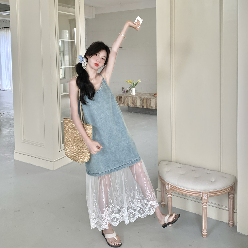 【新款】现货白T+牛仔吊带蕾丝裙两件套131-7271-P145-K208,女装连衣裙,浙宝131