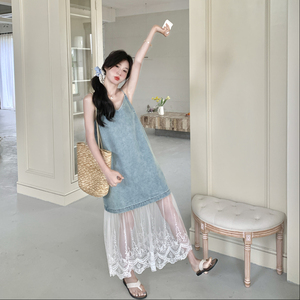 【新款】现货 白T+牛仔吊带蕾丝裙两件套131-7271-P145-K208图片