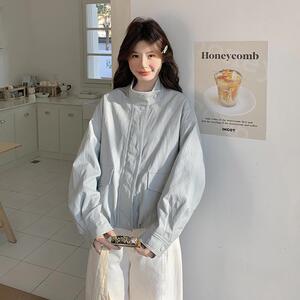 韩系蓝色立领2025超火减龄外套女春季新款高级感别致休闲夹克上衣图片