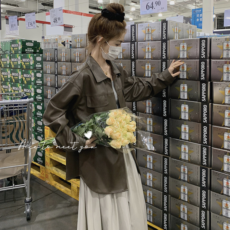 港式复古chic皮衣外套女2025春季新款宽松oversize炸街机车皮夹克,女装皮衣,浙宝131