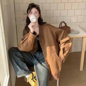 高级感麂皮绒棒球服外套女春秋2025新款美式复古慵懒风爆款上衣图片